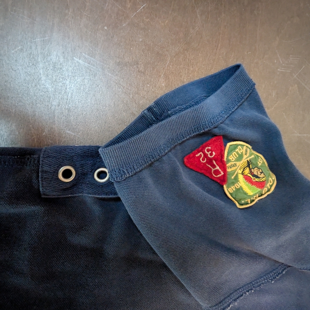 VTG Polo Ralph Lauren 2XL Custom Fit Polo Blue Crest Patch Metal Button - Picture 2 of 12